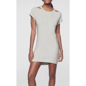 ATHLETA Shala Cold Shoulder Dress SOFT Light Gray Sporty Short‎ Sleeve L